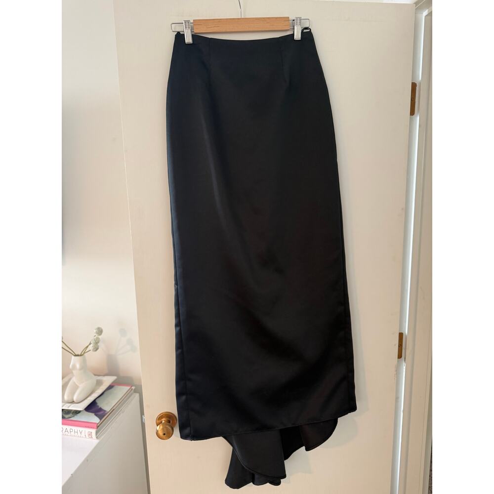 Black Satin Maxi Skirt Mermaid Hem Slip‎ Skirt Minimalist Y2K Evening ✨
